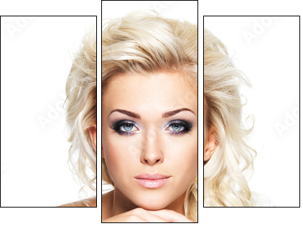 Beautiful blond woman with long curly hair and style makeup.  - Obraz trzyczęściowy, Tryptyk