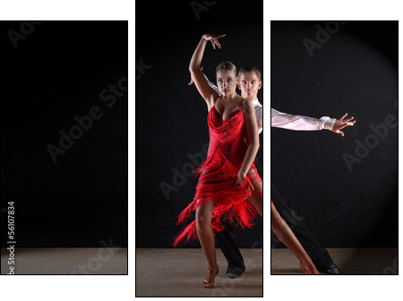 dancers in ballroom against black background  - Obraz trzyczęściowy, Tryptyk