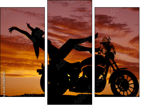 silhouette woman motorcycle heels up hands back  - Obraz trzyczęściowy, Tryptyk