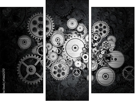 Grunge Cog Wheels  - Obraz trzyczęściowy, Tryptyk