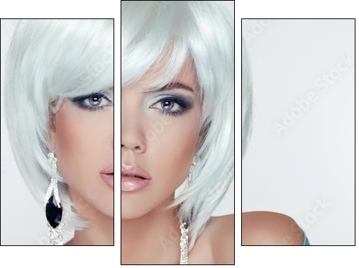 Makeup. Fashion Style Beauty Woman Portrait with White Short Hai  - Obraz trzyczęściowy, Tryptyk
