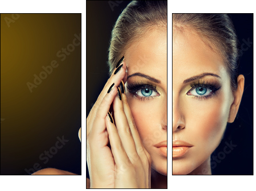 The girl with the Golden makeup and metal nails.  - Obraz trzyczęściowy, Tryptyk