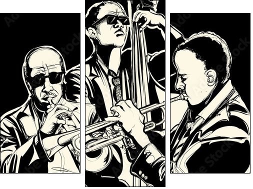 jazz band with  trumpet and double bass  - Obraz trzyczęściowy, Tryptyk