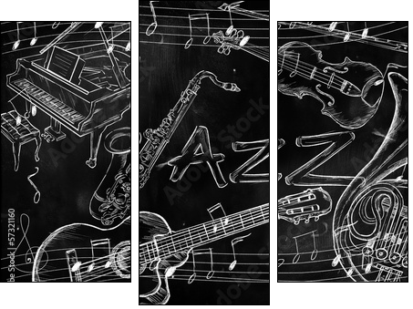 Jazz instruments music background  - Obraz trzyczęściowy, Tryptyk