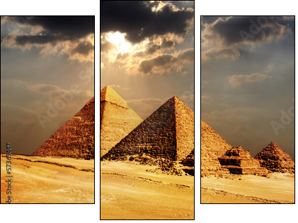 giza pyramids, cairo, egypt  - Obraz trzyczęściowy, Tryptyk