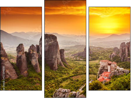 Meteora Roussanou Monastery at sunset, Greece  - Obraz trzyczęściowy, Tryptyk