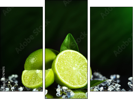 Fresh limes with leaves  - Obraz trzyczęściowy, Tryptyk