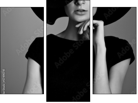 Black and white portrait of elegant woman  - Obraz trzyczęściowy, Tryptyk