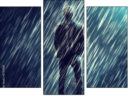 Mysterious Man in the Rain  - Obraz trzyczęściowy, Tryptyk