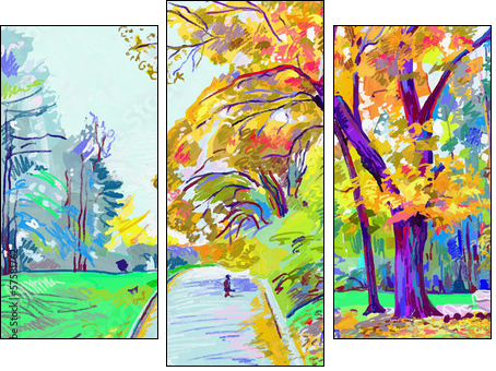 original digital painting of autumn landscape, vector version, a  - Obraz trzyczęściowy, Tryptyk