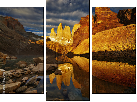 Torres del paine at sunrise  - Obraz trzyczęściowy, Tryptyk