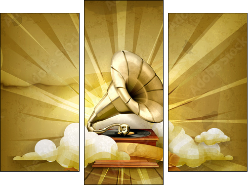 Gramophone, old style background  - Obraz trzyczęściowy, Tryptyk