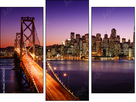 San Francisco skyline and Bay Bridge at sunset, California - Obraz trzyczęściowy, Tryptyk