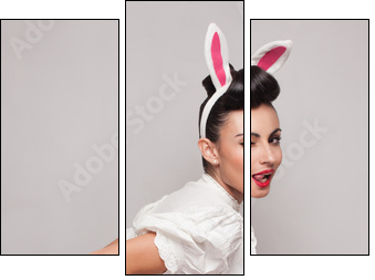 playful bunny girl winking and tongue out. pinup style  - Obraz trzyczęściowy, Tryptyk