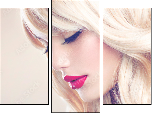 Beautiful Blond Girl with Healthy Long Wavy Hair. White Hair  - Obraz trzyczęściowy, Tryptyk