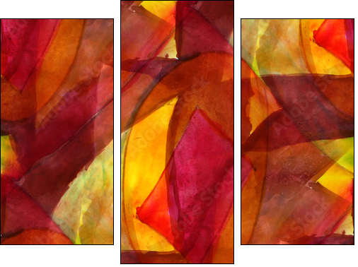 seamless cubism red, yellow abstract art Picasso texture waterco - Obraz trzyczęściowy, Tryptyk
