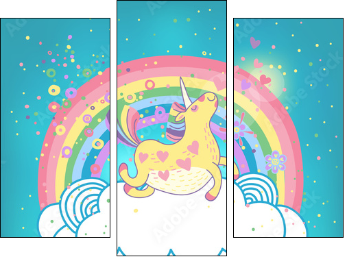 Unicorn rainbow in the clouds  - Obraz trzyczęściowy, Tryptyk
