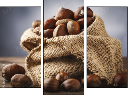 chestnuts in jute  - Obraz trzyczęściowy, Tryptyk