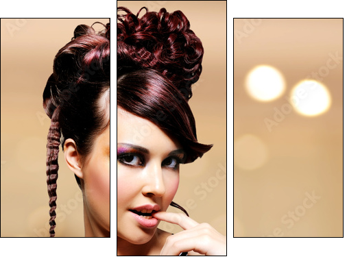 Face of beautiful woman with fashion hairstyle and glamour makeu  - Obraz trzyczęściowy, Tryptyk