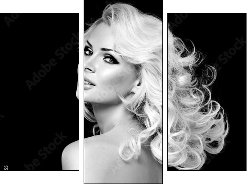 beautiful blonde woman  with perfect curly hair  - Obraz trzyczęściowy, Tryptyk