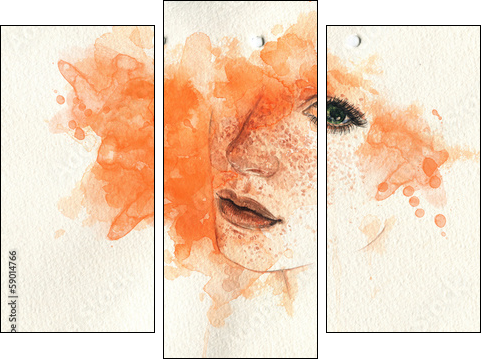 Beautiful woman. watercolor illustration  - Obraz trzyczęściowy, Tryptyk