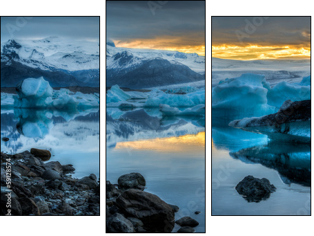 Jokulsarlon Lake & Icebergs during sunset, Iceland  - Obraz trzyczęściowy, Tryptyk
