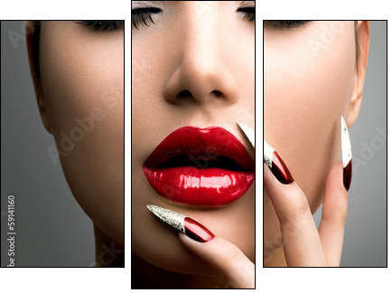 Fashion Beauty Model Girl. Manicure and Make-up. Nail art  - Obraz trzyczęściowy, Tryptyk