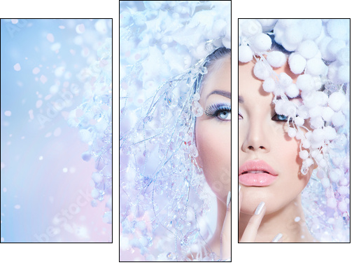 Winter Beauty Woman. Christmas Girl Makeup  - Obraz trzyczęściowy, Tryptyk
