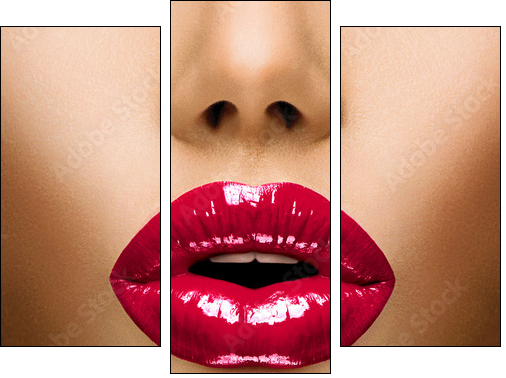 Sexy Lips. Beautiful Make-up Closeup. Kiss  - Obraz trzyczęściowy, Tryptyk