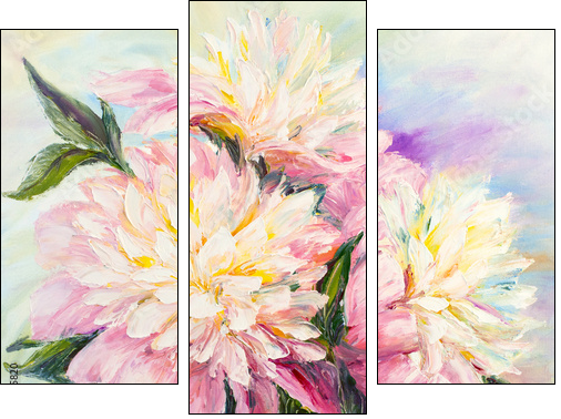 Peonies, oil painting on canvas  - Obraz trzyczęściowy, Tryptyk