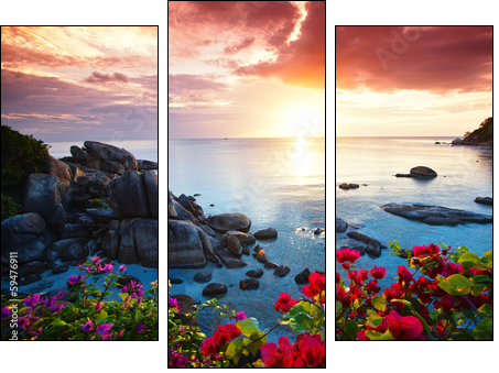Tranquil beach resort, beautiful morning glory on the Koh Samui,  - Obraz trzyczęściowy, Tryptyk