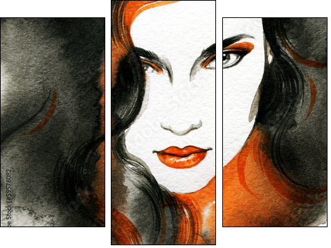 Beautiful woman.  Hand painted fashion illustration  - Obraz trzyczęściowy, Tryptyk