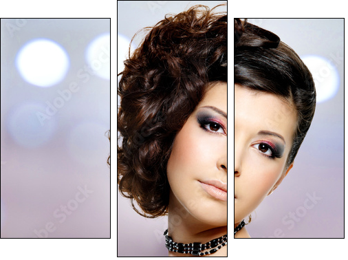 Young beautiful woman with modern hairstyle  - Obraz trzyczęściowy, Tryptyk