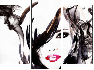 Beautiful woman. watercolor illustration  - Obraz trzyczęściowy, Tryptyk