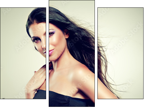 Beautiful brunette with long hair flying  - Obraz trzyczęściowy, Tryptyk