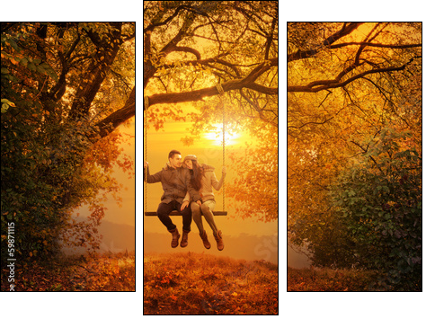 Romantic couple swing in the autumn park  - Obraz trzyczęściowy, Tryptyk