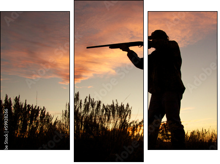 Hunter Silhouetted Shooting at Sunset - Obraz trzyczęściowy, Tryptyk