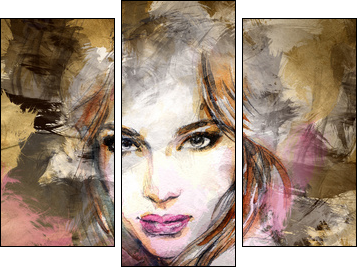 Beautiful woman face. watercolor illustration  - Obraz trzyczęściowy, Tryptyk
