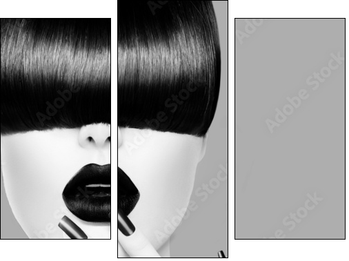 High Fashion Black and White Model Girl Portrait  - Obraz trzyczęściowy, Tryptyk