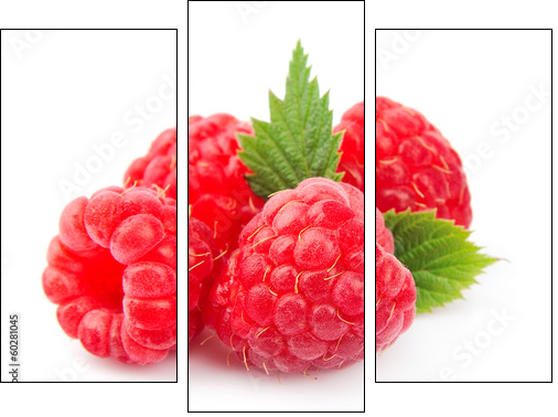 Sweet raspberry with leafs  - Obraz trzyczęściowy, Tryptyk