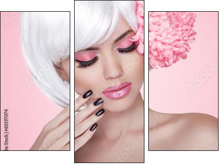Makeup. Manicured nails. Fashion Beauty Model Girl portrait with  - Obraz trzyczęściowy, Tryptyk