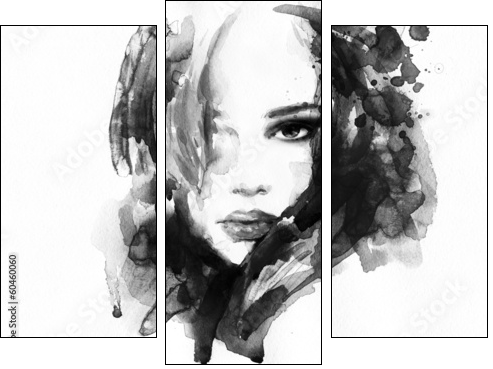 Beautiful woman face. watercolor illustration  - Obraz trzyczęściowy, Tryptyk
