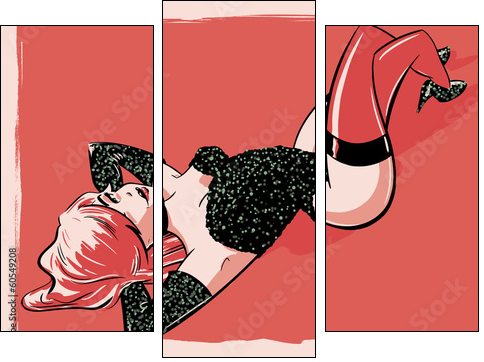 Burlesque Pin-up Character Illustration  - Obraz trzyczęściowy, Tryptyk