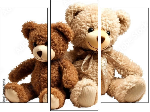 Two teddy bears together. Kids toys. Isolated on a transparent background. KI. - Obraz trzyczęściowy, Tryptyk
