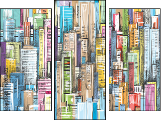 Cityscape. Hand drawn vector  - Obraz trzyczęściowy, Tryptyk