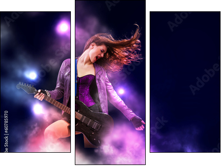 Rock passionate girl with black wings  - Obraz trzyczęściowy, Tryptyk
