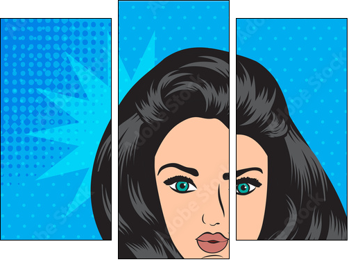 cute retro woman in comics style  - Obraz trzyczęściowy, Tryptyk