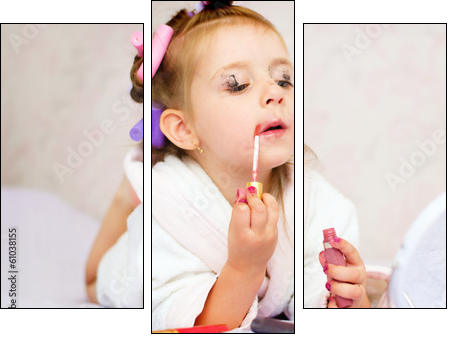 kid painting lips  - Obraz trzyczęściowy, Tryptyk