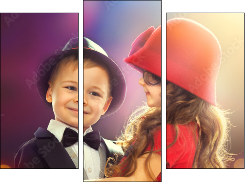 Lovely little boy and girl dancing  - Obraz trzyczęściowy, Tryptyk