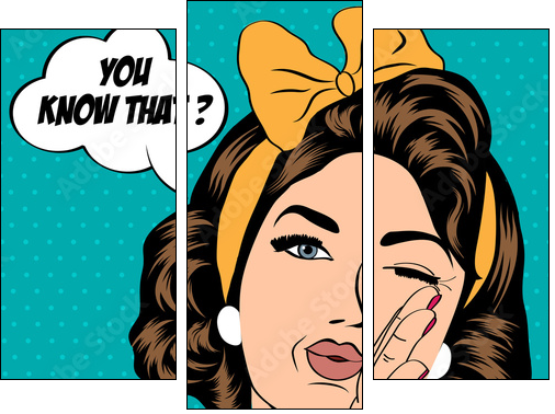 cute retro woman in comics style  - Obraz trzyczęściowy, Tryptyk